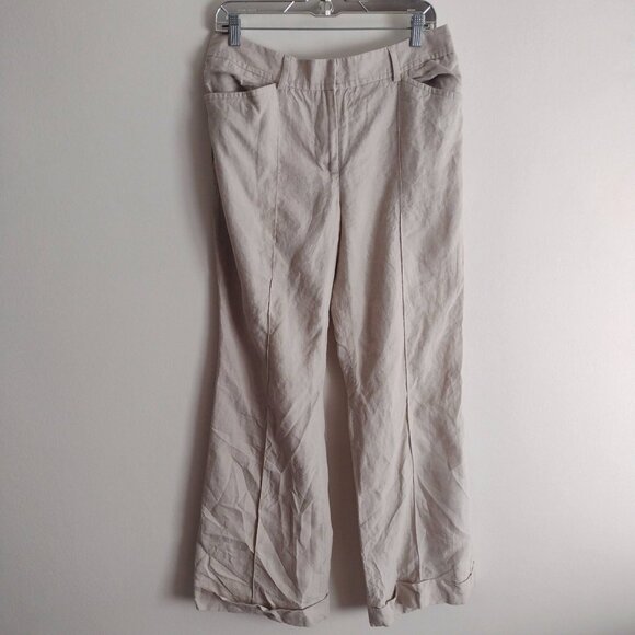 J. Crew Wide Leg Flax Linen Pants 12 Y2K Tan Cuffed Lagenlook Pant - Picture 8 of 8